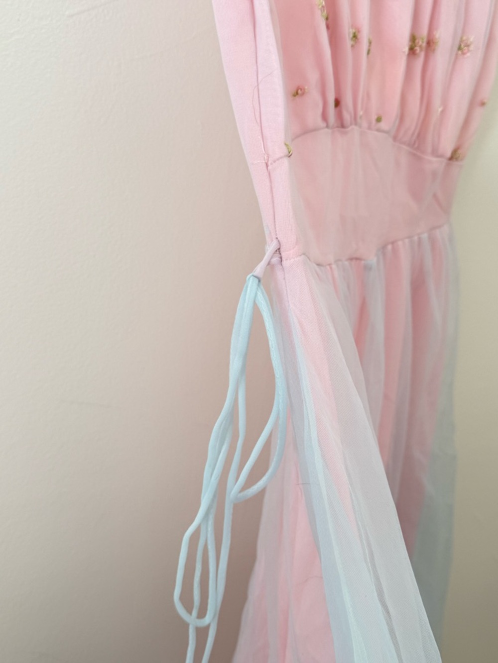 Vintage Gmc Nightgown Coquette Pink & Blue Pastel Ditsy Floral Embroidered XS - Picture 11 of 13